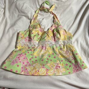 Lilly Pulitzer Green and Pink Halter Top